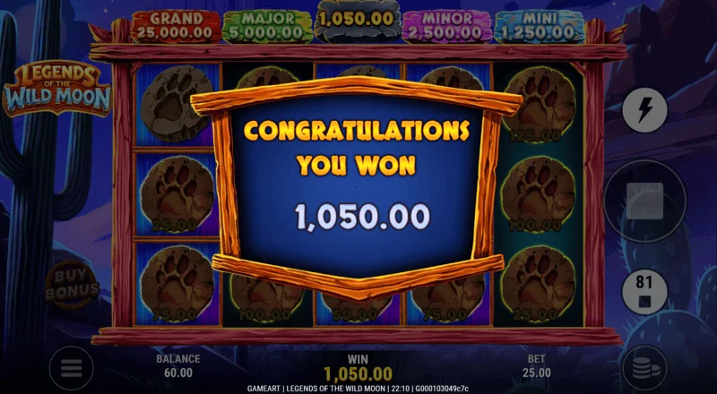 Legends of the Wild Moon - samlet Total gevinst i Free Spins